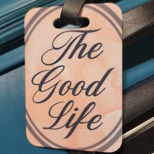 Peach and Black Luggage Tag